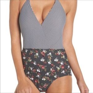 BCA Rebecca Virtue Black & White Floral Low Back Padded 1 Piece Swimsuit SP